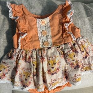 Ricrac & Ruffles Orange and Cream Deer Print Baby Romper